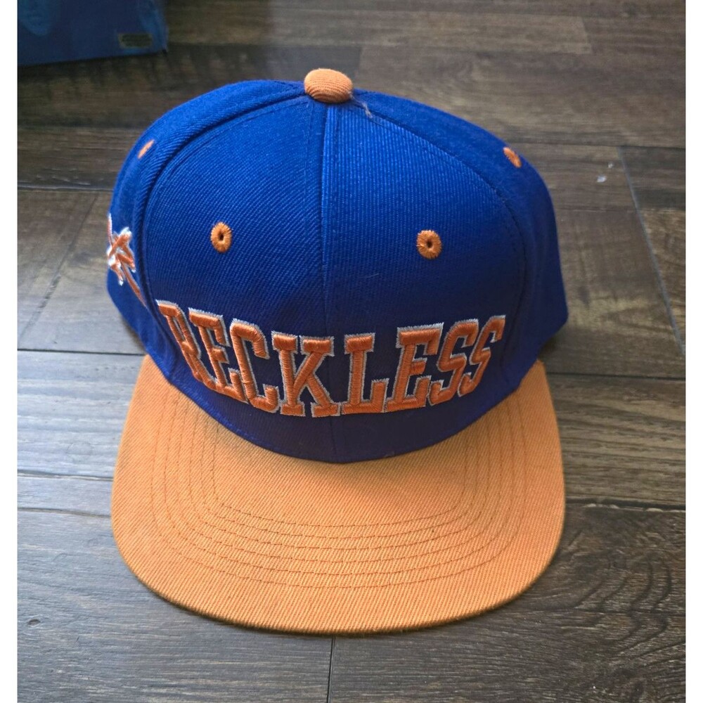Reckless Blue Tan Colorblock Logo Snapback Hat Cap One Size Adjustable